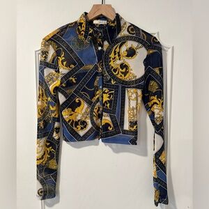 Timing 80s-Style Patterned Long Sleeve Sheer Shirt  - Size Small